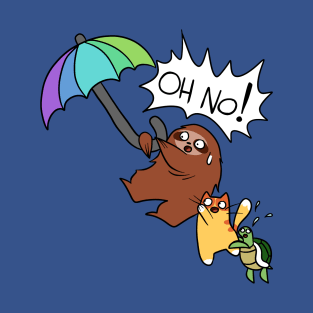 Umbrella Sloth Cat and Turtle T-Shirt