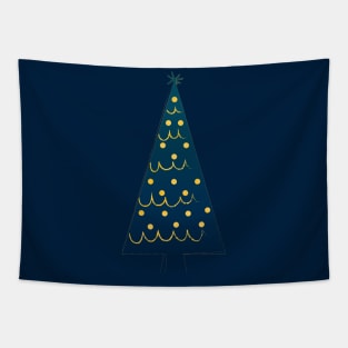 Elegant Dark Blue Golden Christmas Tree Tapestry