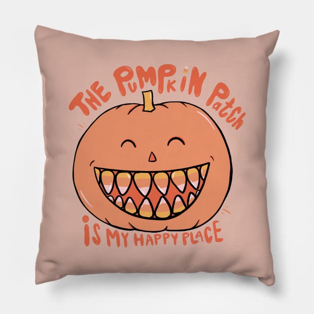 The Pumpkin Patch is My Happy Place Pillow by Doodle by Meg