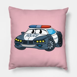 Cute happy police car cartoon illustration Pillow