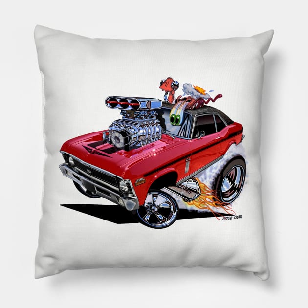 SUPER Nova 1970 Chevy Nova RED Pillow by vincecrain