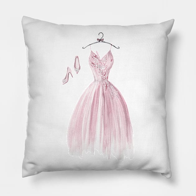 Pink wedding dress Pillow by DreamLoudArt