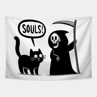 The Ripper and black cat devouring souls Tapestry