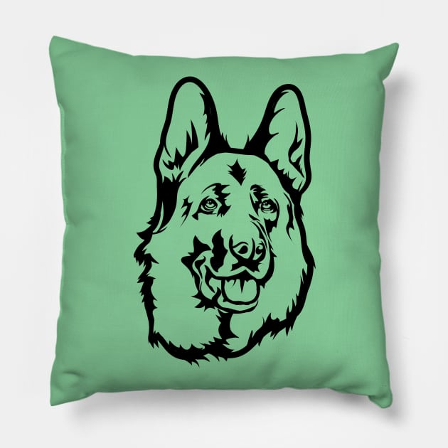 German Shepherd Dog Black Head Portrait Drawing Pillow by IPRINT