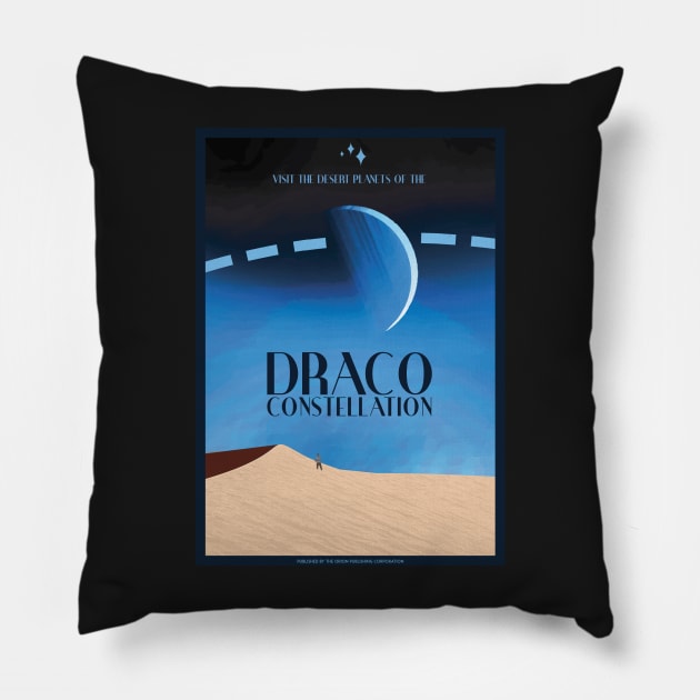 Art Deco Space Travel Poster - Draco Constellation Pillow by Walford-Designs