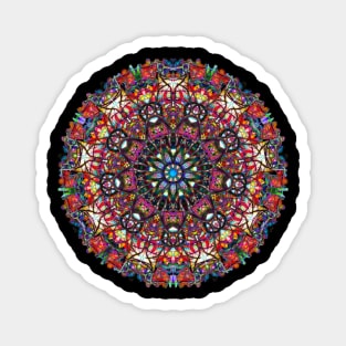 Red Glass Rose Window Mandala Magnet