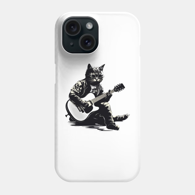 Cat playing guitar Phone Case by Graceful Designs