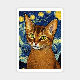 Abyssinian Cat Breed Painting in a Van Gogh Starry Night Art Style Magnet