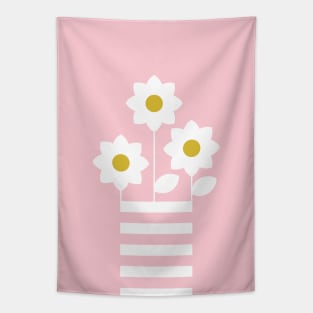 Pretty white abstract flowers design on baby pink background Tapestry