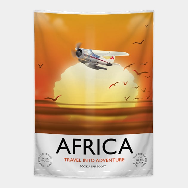 Africa Sunset travel poster Tapestry by nickemporium1