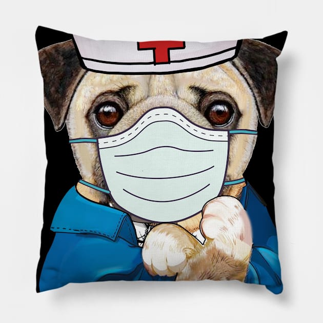 Strong Pug Is Wearing Mask Face Anti Virus 2020 Pillow by cruztdk5