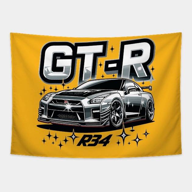 Nissan GTR R34 Tapestry by Vehicles-Art