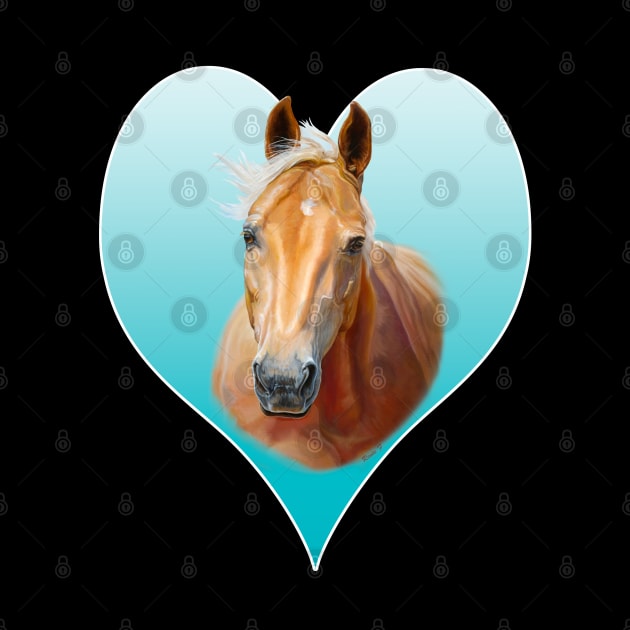 Palomino Horse on Turquoise Heart by Eden Song