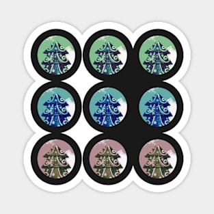 Festive Green Blue Decorated Christmas Tree Holidays on Black Magnet