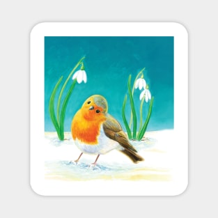 Red Robin in Winter Illustration Magnet