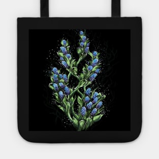 Unique spring bluish floral bloom black Tote