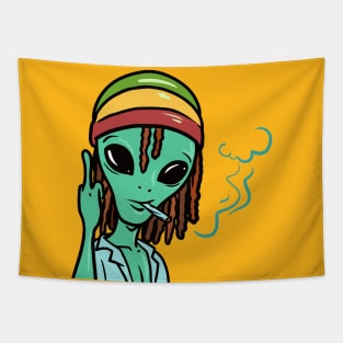 SMOKING ALIEN WITH MIDDLE FINGER UP Tapestry