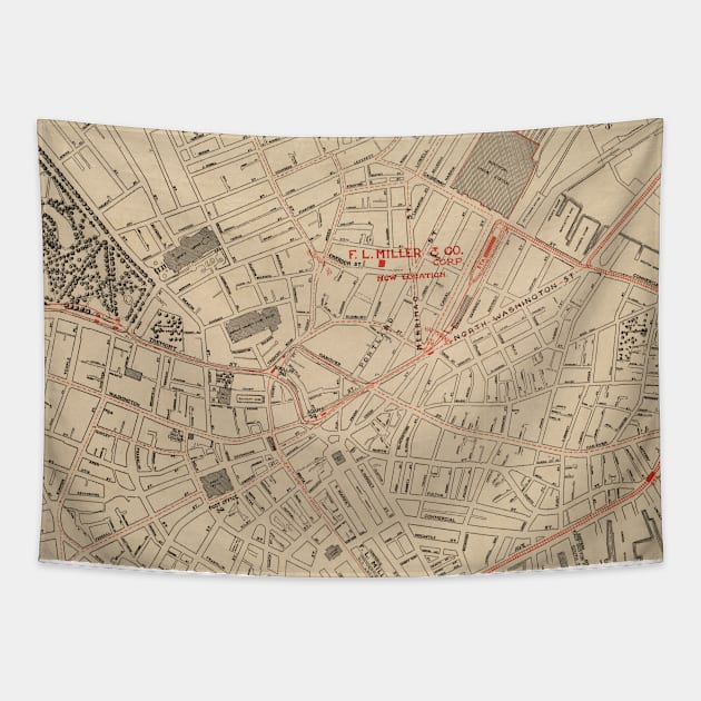 Vintage Map of Downtown Boston MA (1911) Tapestry by Bravuramedia