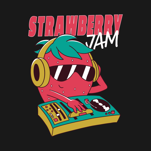 Funny Strawberry Jam DJ Turntable Cartoon by SLAG_Creative