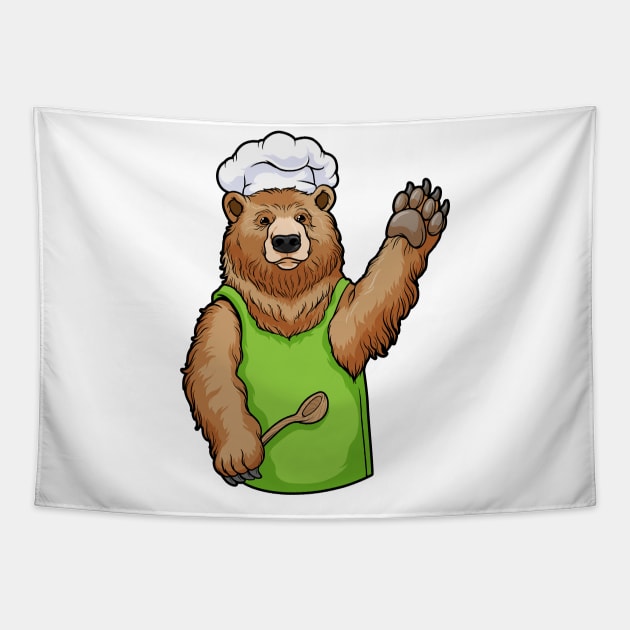 Bear as Chef with Chef hat and Wooden spoon Tapestry by Markus Schnabel