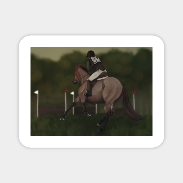 Bay Roan Eventing Cross Country Morning Art Magnet by themarementality