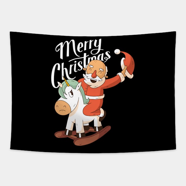 SANTA RIDING UNICORN Tapestry by madeinchorley