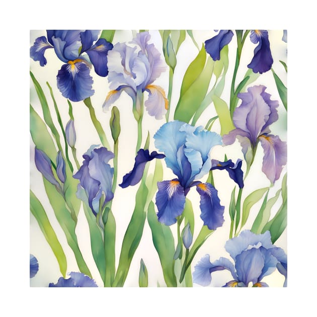 Watercolor study of blue irises by SophieClimaArt