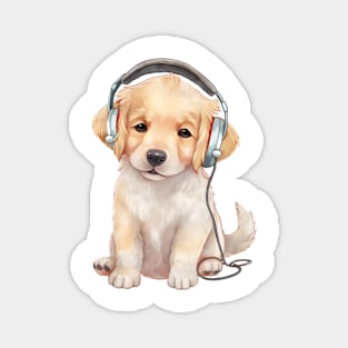 Watercolor Golden Retriever Dog with Headphones Magnet