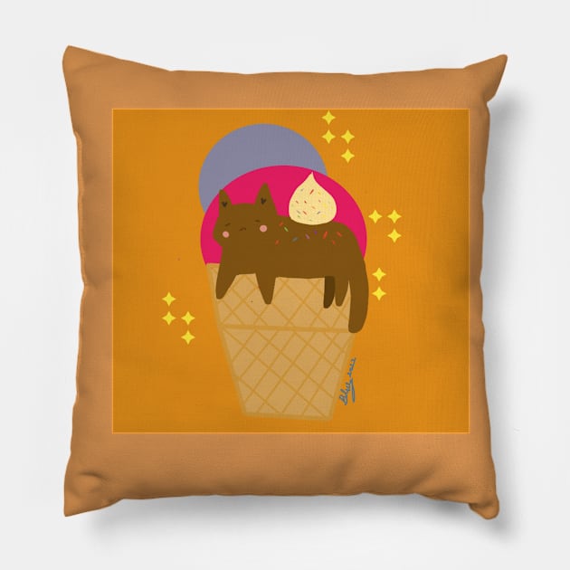 gato  helado ( fondo naranjo) Pillow by bazardehima