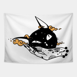 Cute Black Cat Head And Witch Hand Tapestry