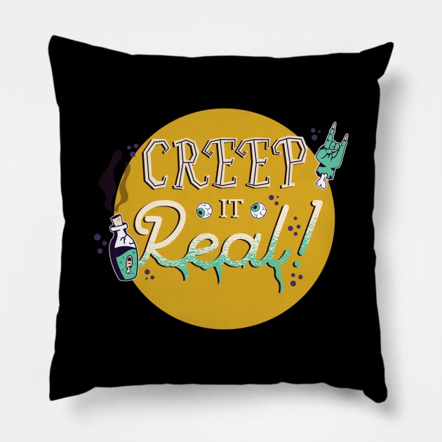 Halloween Funny Costume Pumpkin Monster Gift Pillow by Pummli