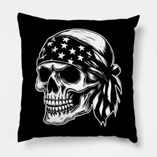 American Skull Horror Stars and Stripes Bandana Flag Pillow