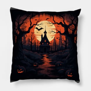 Halloween: Haunted House in Dark Forest Pillow