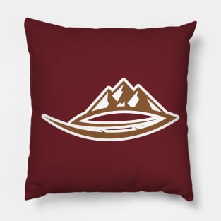 Mountain feather vector logo sticker design. Leaf with mountain logo sticker design icon. Pillow