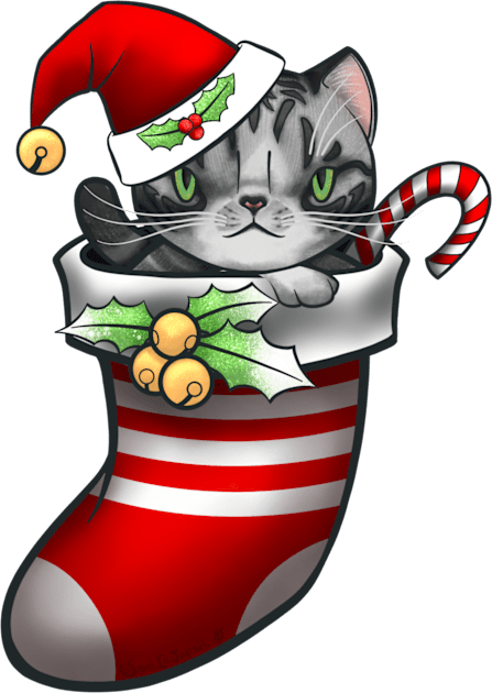 Vanilla the silver tabby cat in a stocking for Christmas Kids T-Shirt by SamInJapan