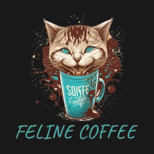 Feline Fueled: Cool Cat Sipping Coffee T-Shirt