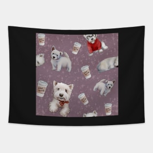 Westies mom purple pattern Tapestry