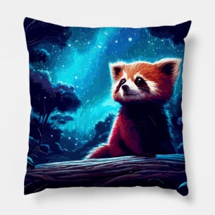 Red panda in magical forest Pillow