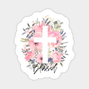 Watercolor Flower with cross Magnet