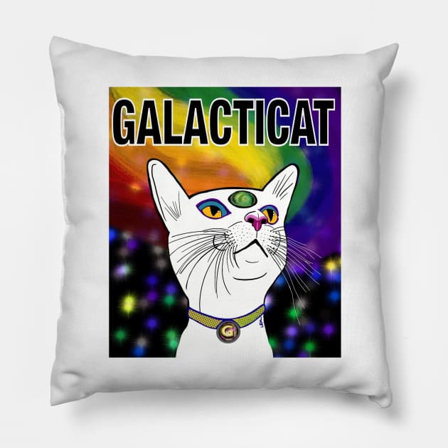 Galacticat 7 Pillow by Laurie Rose Art Studio