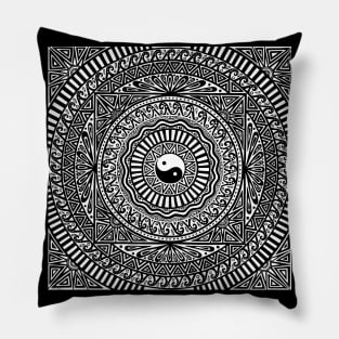 Black and White Yin Yang Mandala Pillow