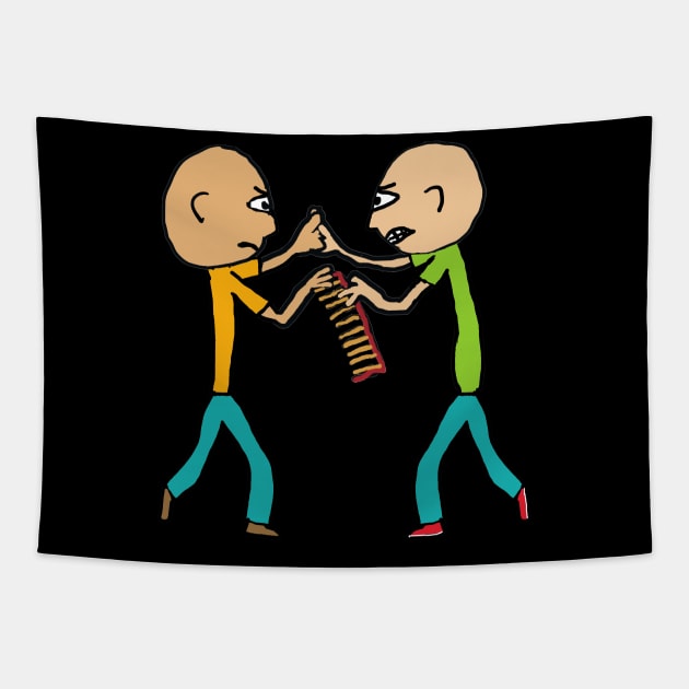 Two Bald Men Fighting Over A Comb Tapestry by Mark Ewbie