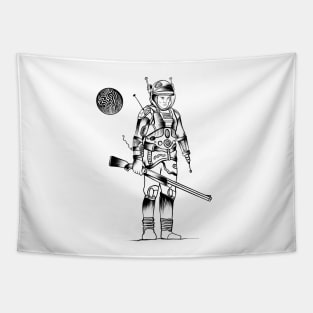 Mr. Spaceman Black And White Illustration Tapestry