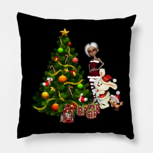 Merry christmas in a winter landscape Pillow