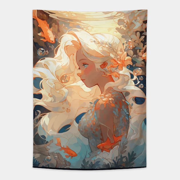 A pretty white haired mermaid Tapestry by etherElric