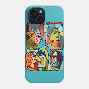 Cubist Picasso Style Faces In Mid Century Modern Colors Phone Case