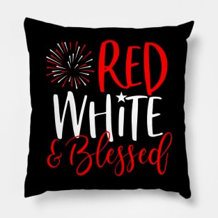 Red White Blessed 4th of July Cute Patriotic America Pillow