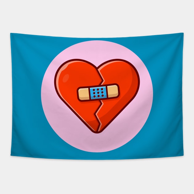 Broken Heart With Injury Tape Plaster Cartoon Vector Icon Illustration (2) Tapestry by Catalyst Labs