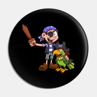 Pirate Kid And Parrot Pin