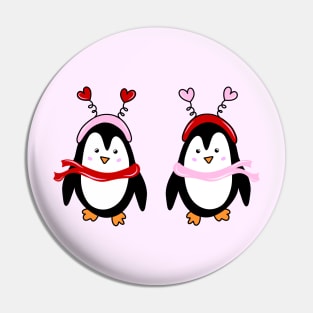 Valentines Penguin Pair with Pink and Red Heart Headbands and Scarves, made by EndlessEmporium Pin